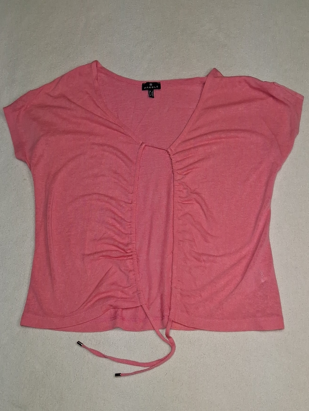 MARBLE Coral Pink Ruched Front Drawstring Crop Top